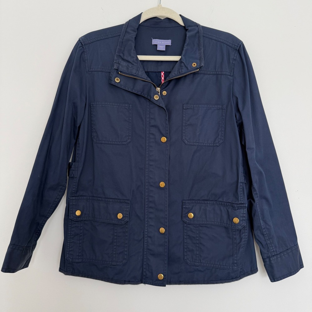 Laura Scott Women's Spring Lightweight Jacket Large Navy Nautical Coastal Preppy